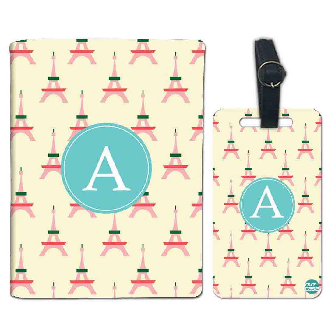 Customized Passport Cover Travel Luggage Tag - Small Pink Eiffel Towers