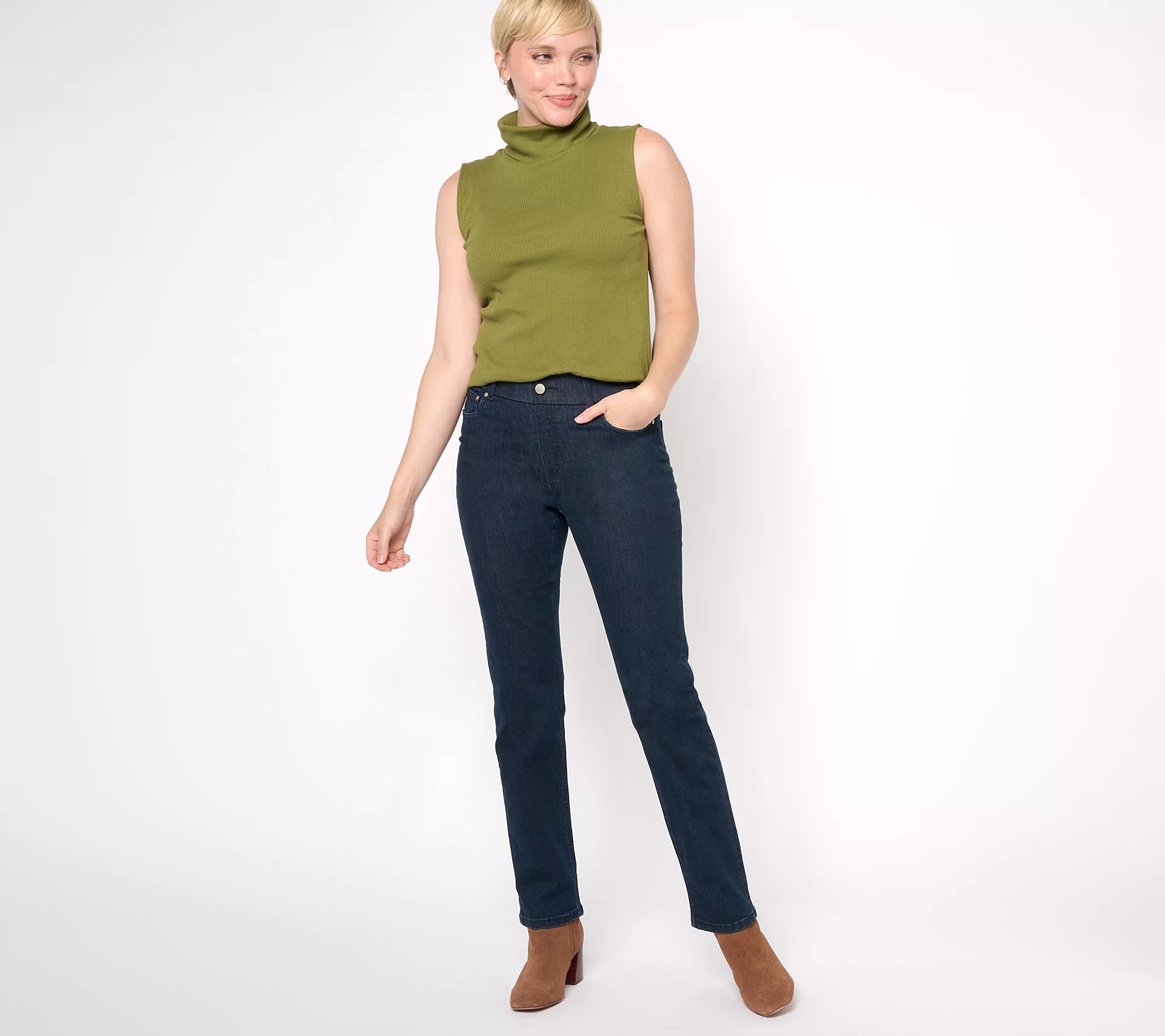 Denim & Co. Perfect Flex Petite Straight Leg Pull-On Jeans