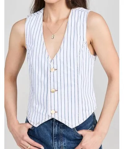 DL1961 Stripe Button Front Vest In Nautical Stripe