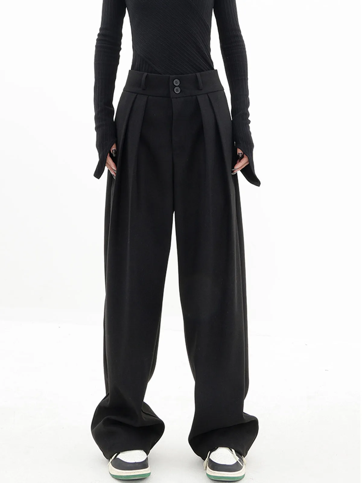 Double Buttons Wide Leg Dress Pants