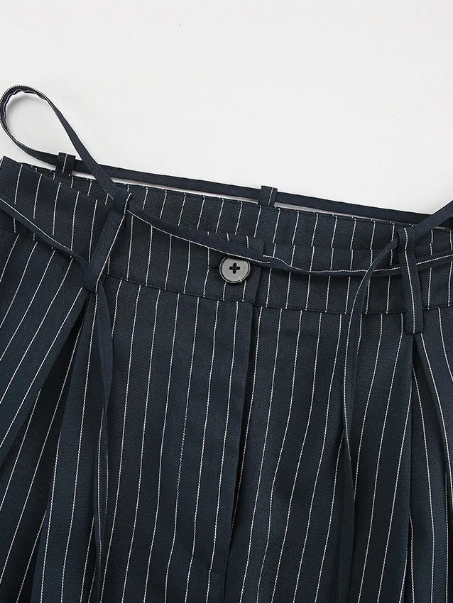 Drawstring Pinstripe Wide-Leg Pants