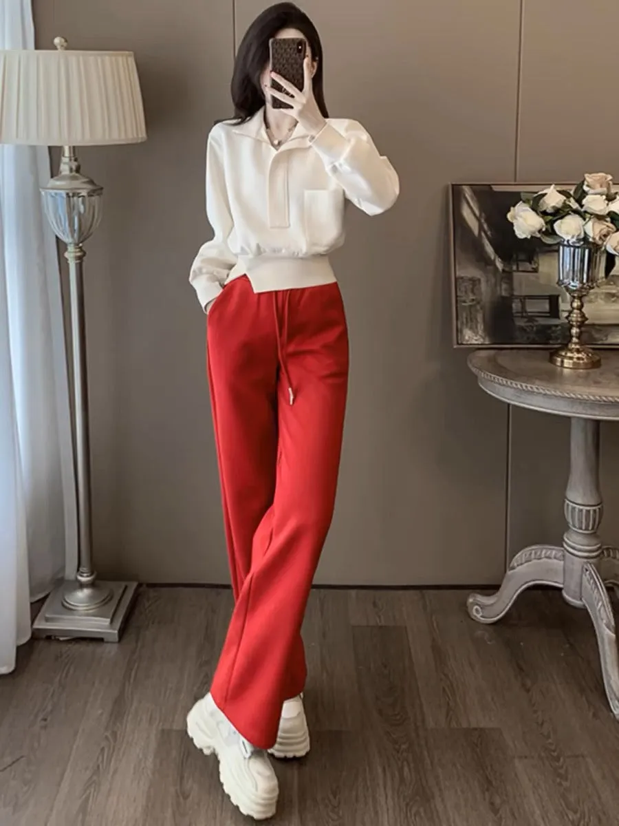 European high-end casual sports suit for women 2024 autumn new long-sleeved sweatshirt high-waisted wide-leg pants slimming two-