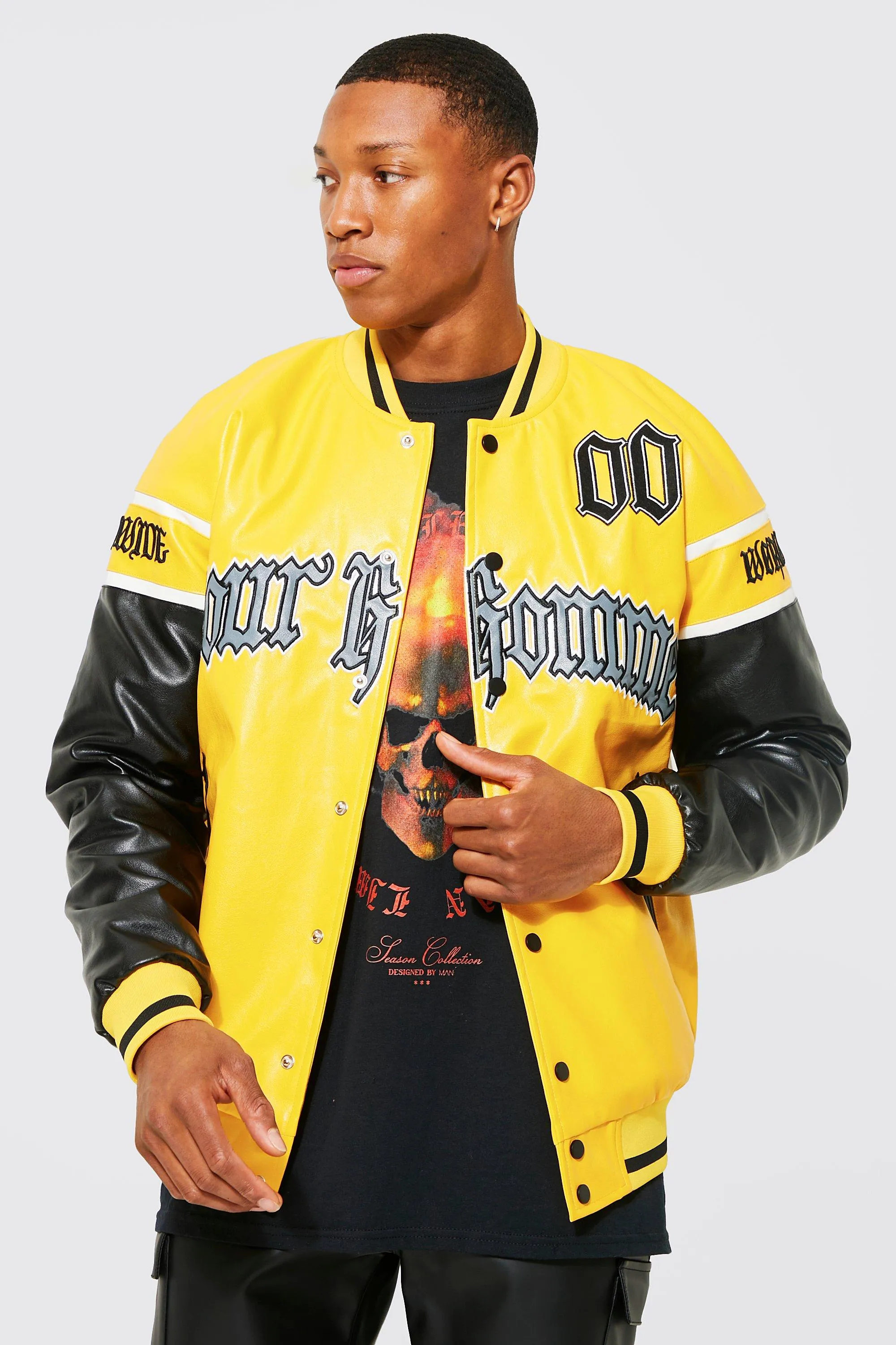 Faux Leather Pour Homme Varsity Jacket