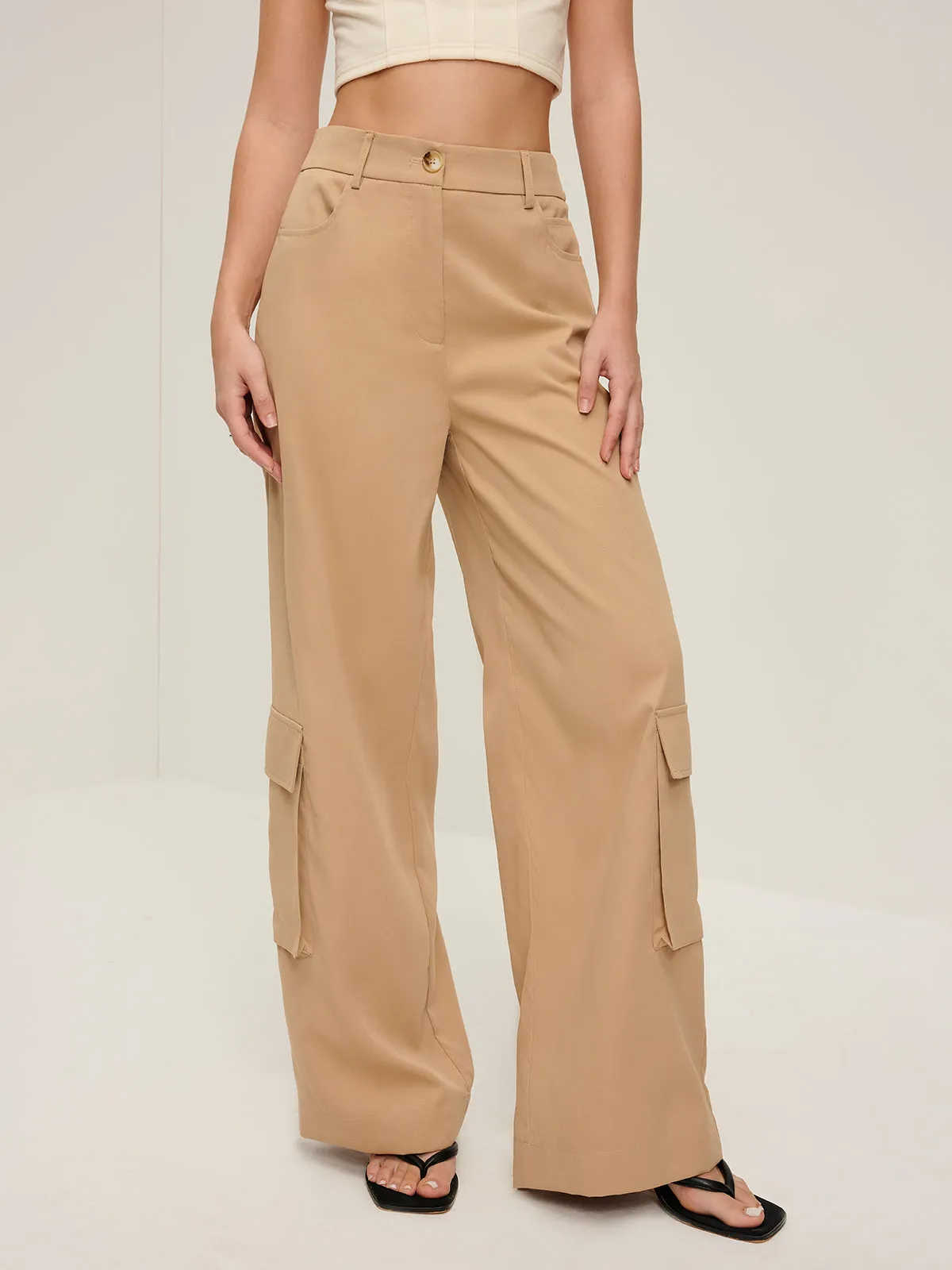 Flap Pockets Wide-Leg Pants