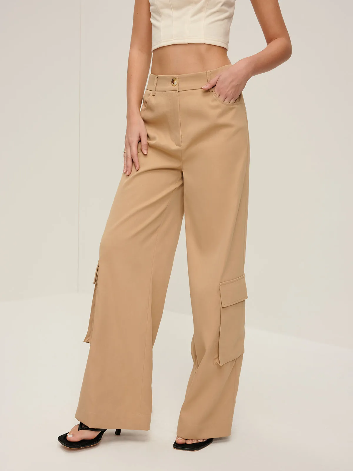 Flap Pockets Wide-Leg Pants