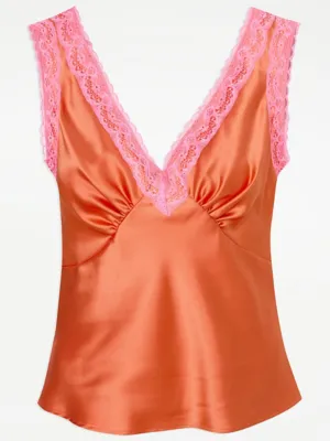 G21 Orange Lace Trim Satin Vest | Women | George at ASDA