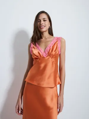 G21 Orange Lace Trim Satin Vest | Women | George at ASDA