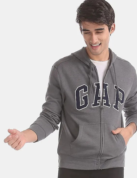 GAP Men Grey Logo Fleece Zip Hoodie