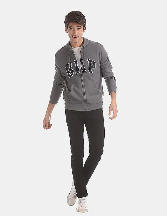 GAP Men Grey Logo Fleece Zip Hoodie