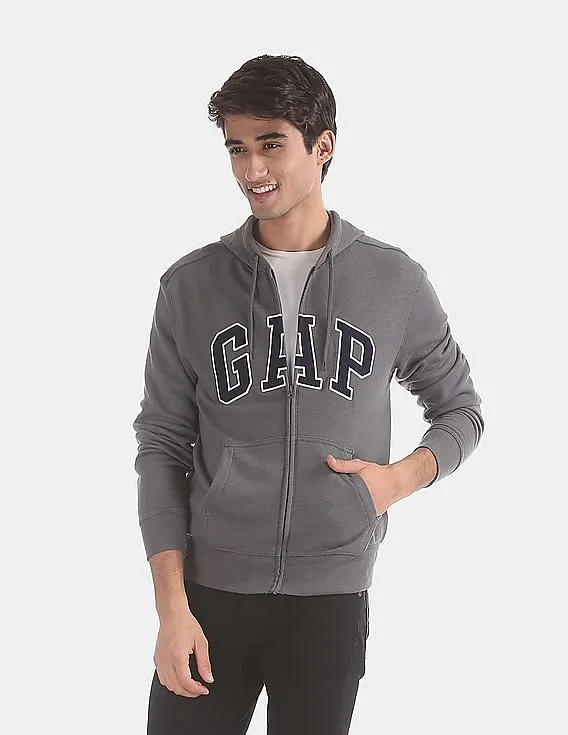 GAP Men Grey Logo Fleece Zip Hoodie