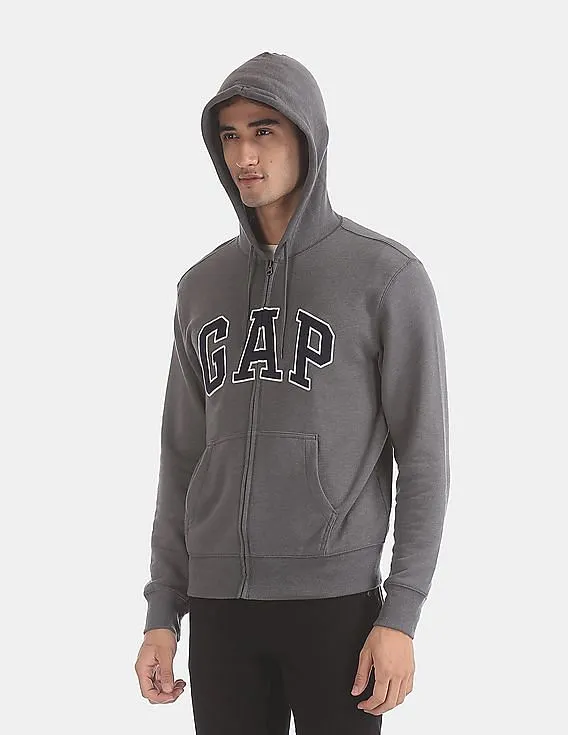 GAP Men Grey Logo Fleece Zip Hoodie