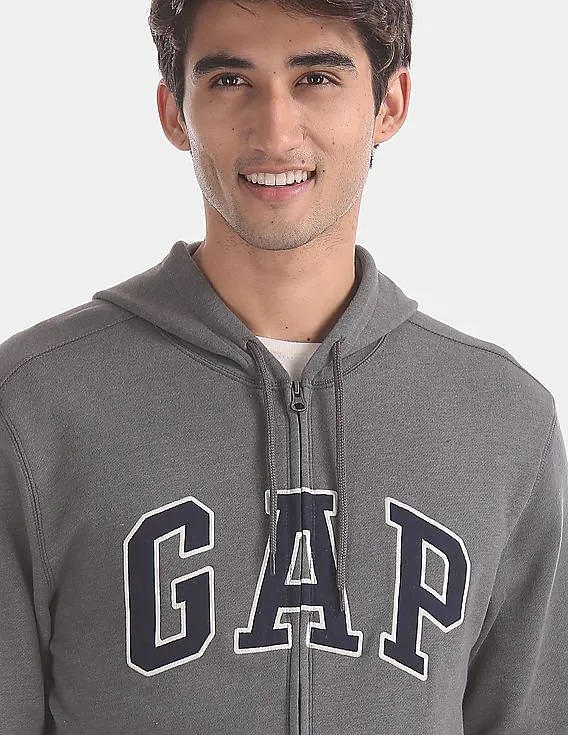 GAP Men Grey Logo Fleece Zip Hoodie