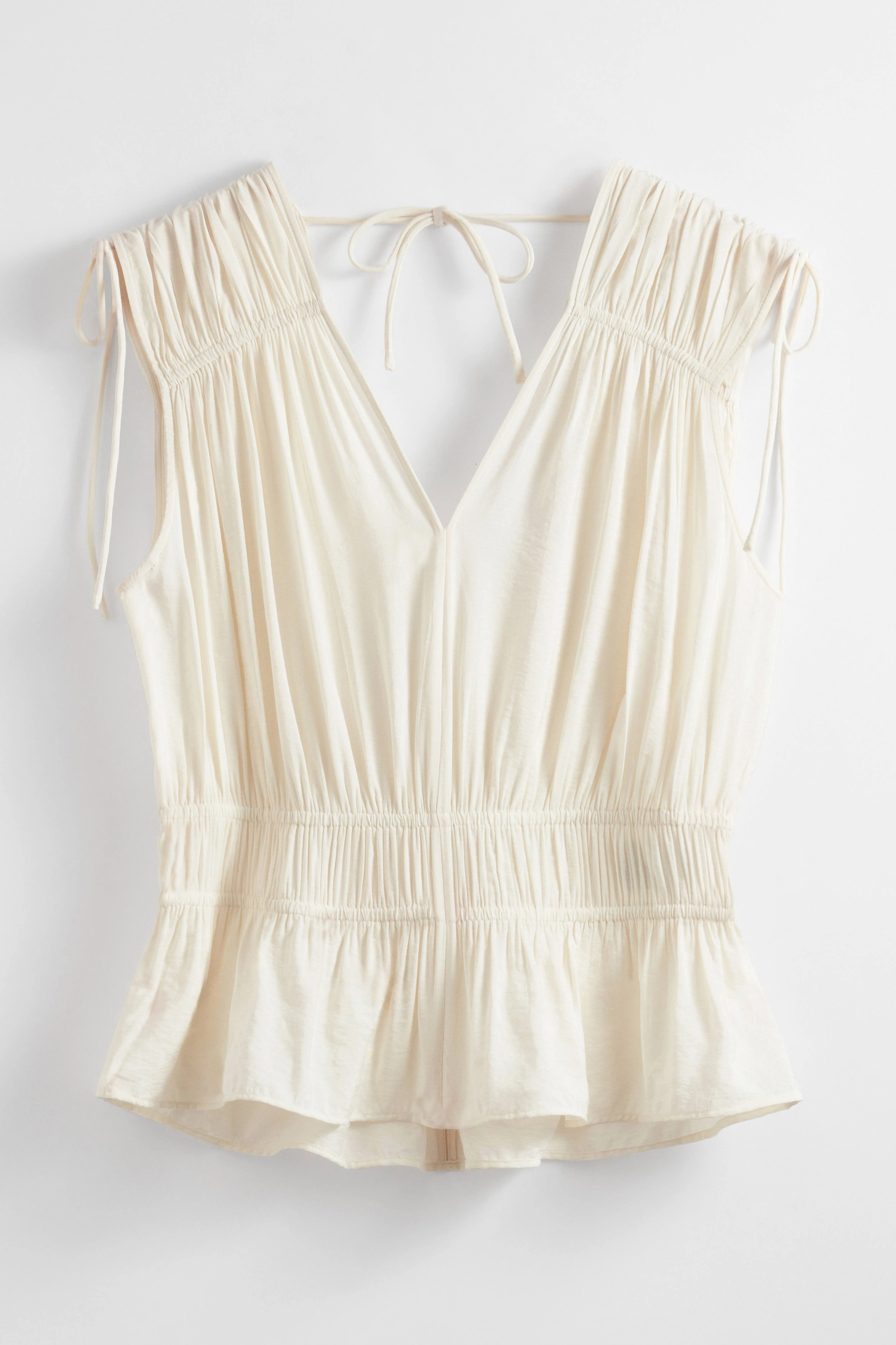 Gathered Top - V-neck - Sleeveless - White - Ladies | H&M GB