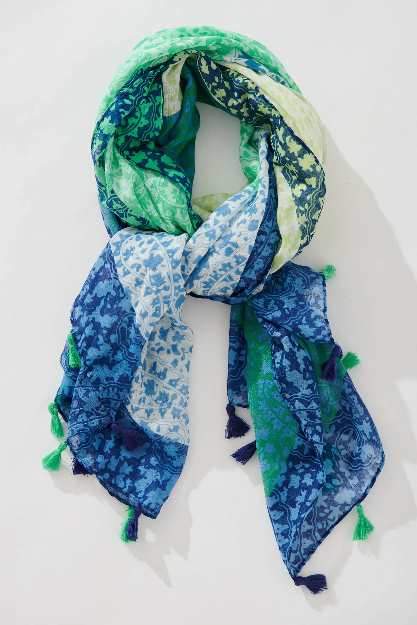 Hepburn Scarf In Multi Green Cotton Blend