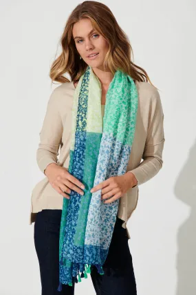 Hepburn Scarf In Multi Green Cotton Blend