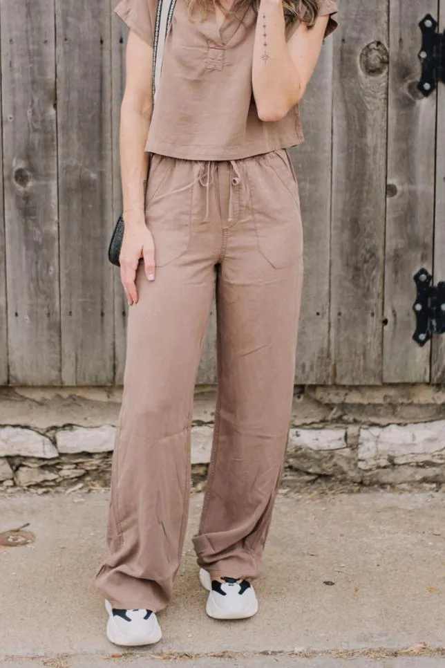 High Waist Wide Leg Drawstring Pants