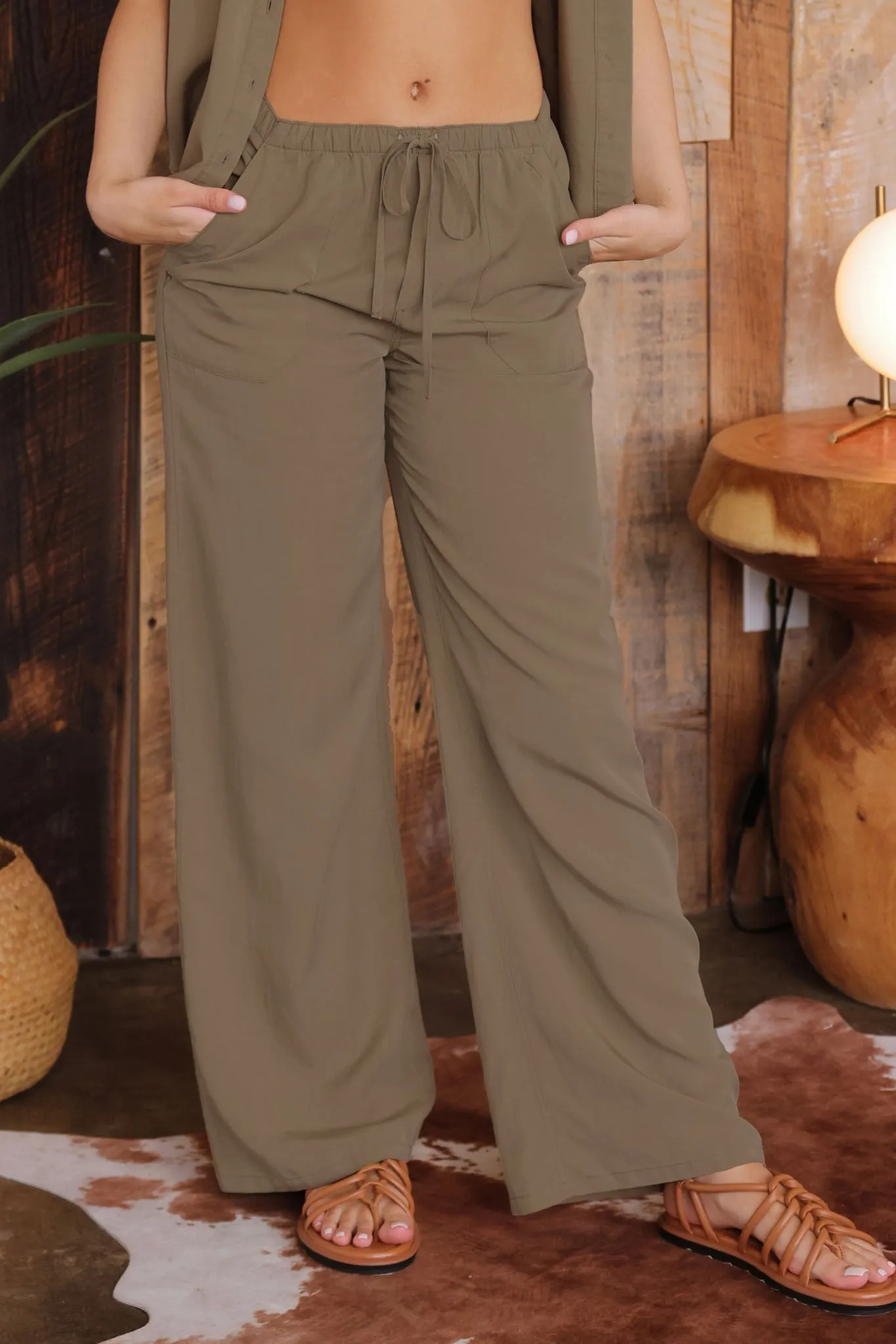 High Waist Wide Leg Drawstring Pants