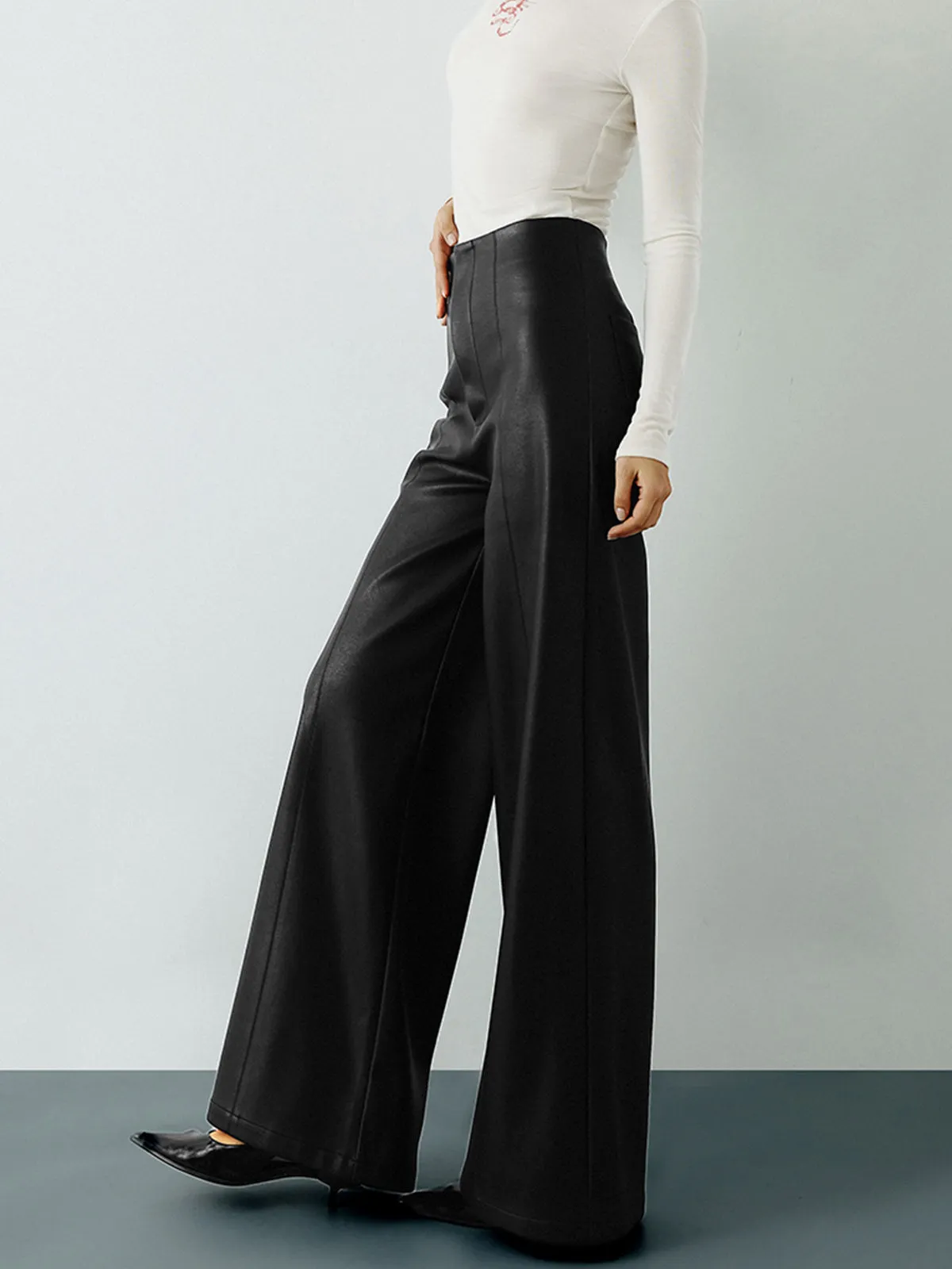 High-Wist PU Leather Wide-Leg Pants