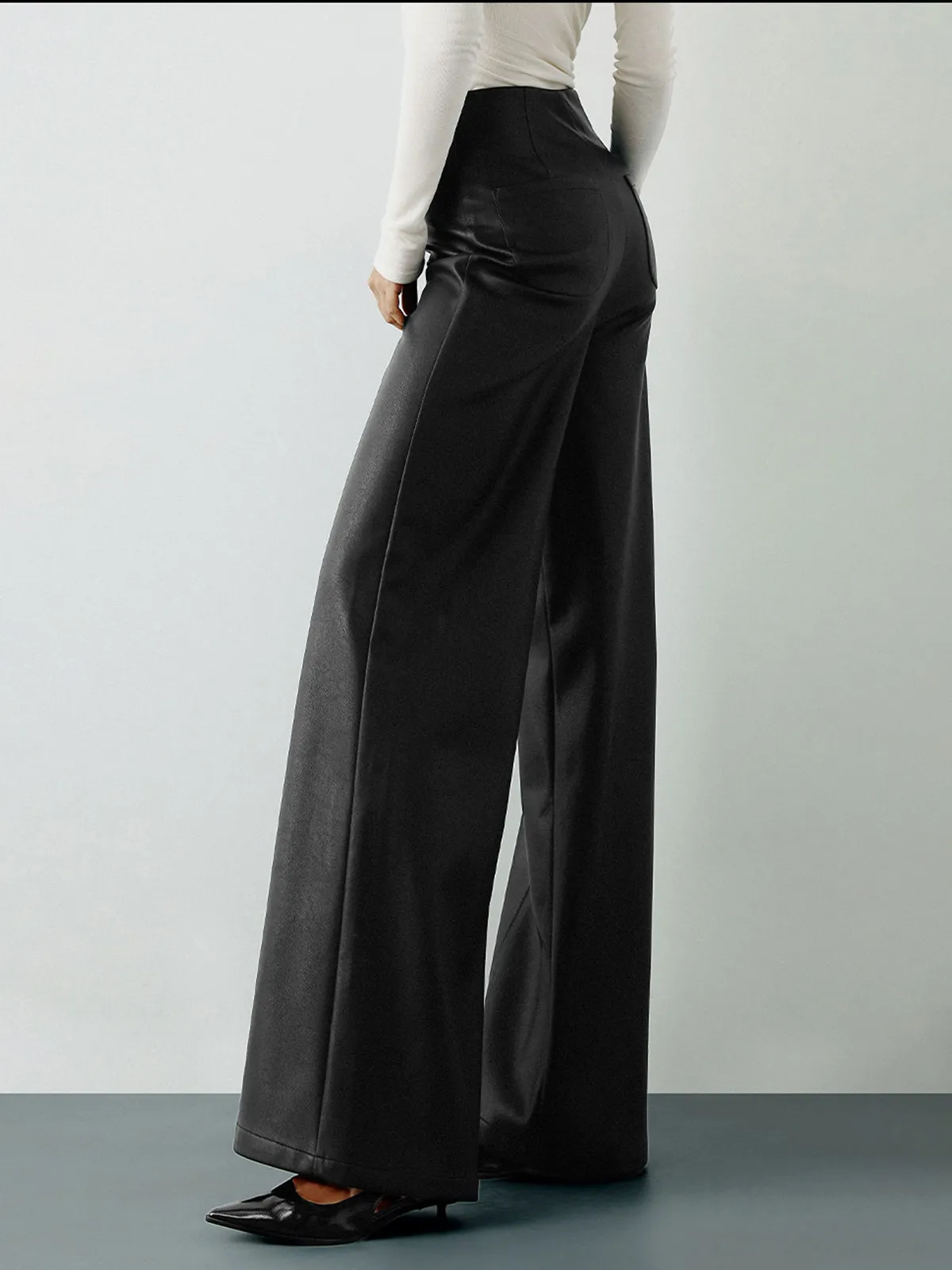 High-Wist PU Leather Wide-Leg Pants