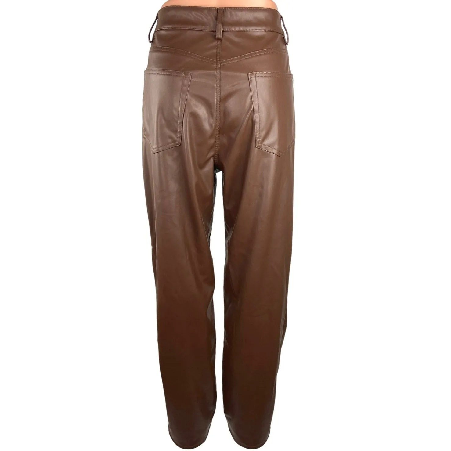 H&M Divided Brown 90's Faux Leather High Rise Straight Leg Loose Fit Pants Sz 6