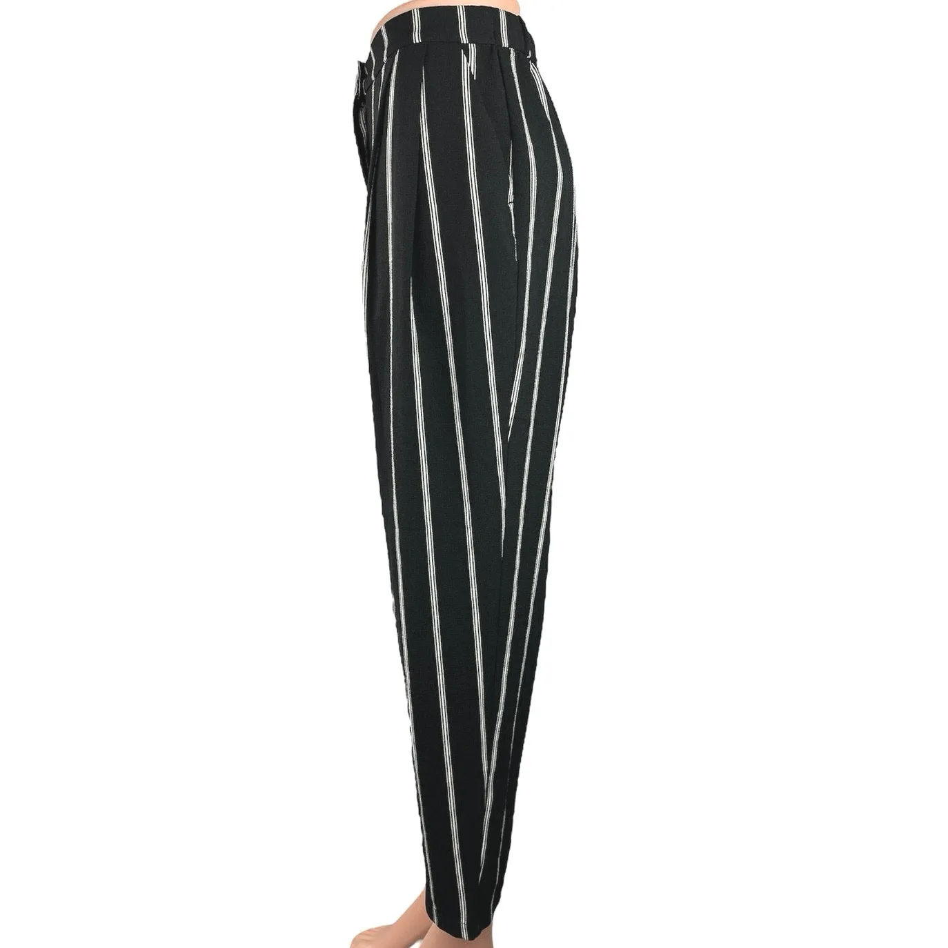 H&M Divided NWT Black Striped Pleat Front Tapered Leg Crop Ankle Trouser Pants 4