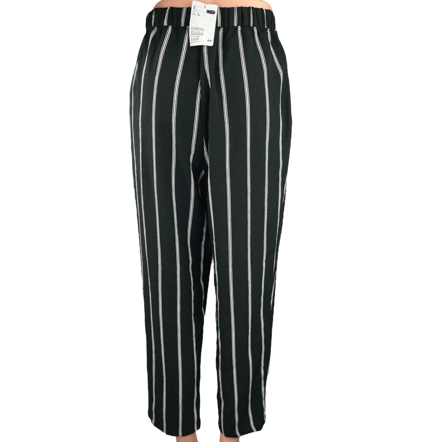 H&M Divided NWT Black Striped Pleat Front Tapered Leg Crop Ankle Trouser Pants 4