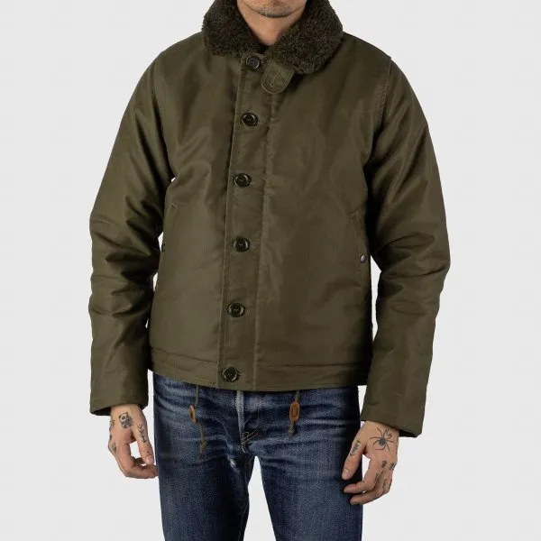 Iron Heart Oiled Whipcord N1 Deck Jacket - Olive Drab Green