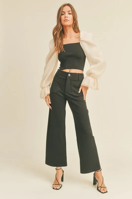 Kairi High Waist Straight Leg Front Pocket Pants - Black