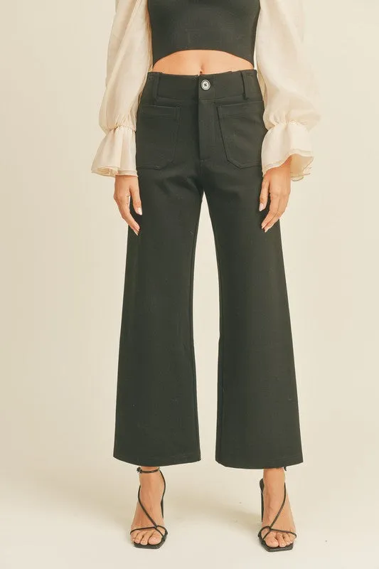 Kairi High Waist Straight Leg Front Pocket Pants - Black