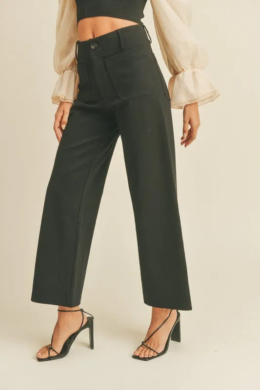 Kairi High Waist Straight Leg Front Pocket Pants - Black