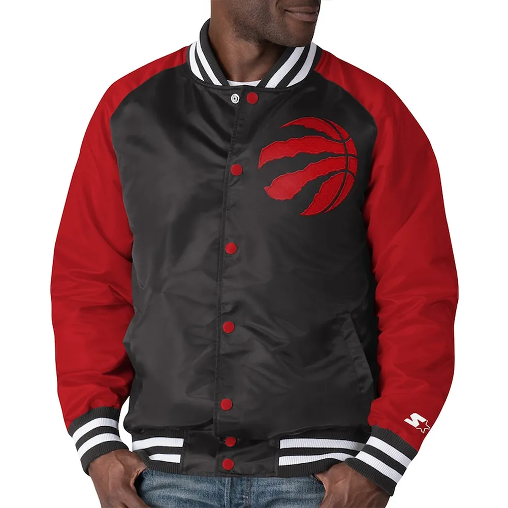 Lead Off Hitter Toronto Raptors Red and Black Satin Jacket