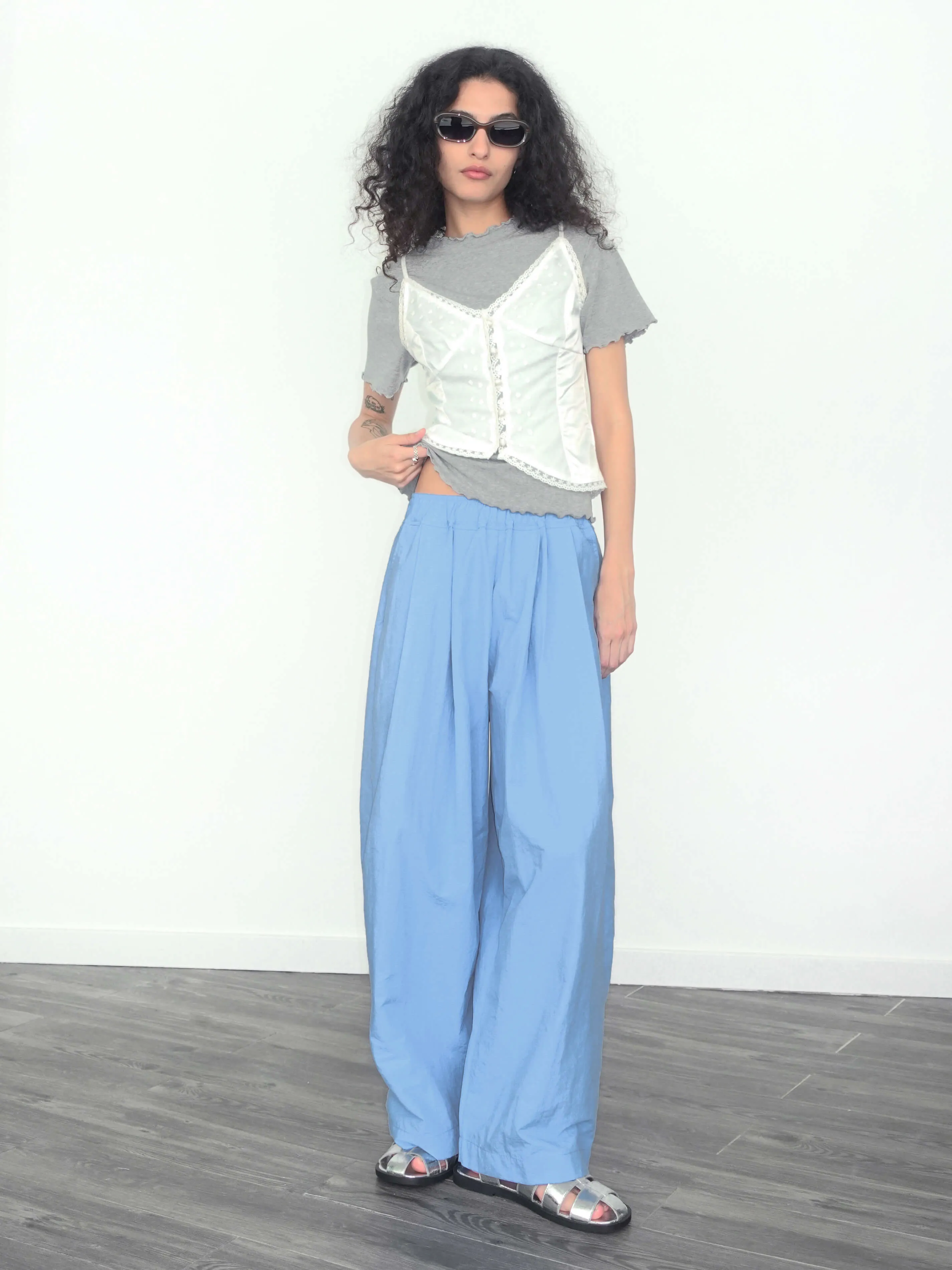 Lightweight Cotton Wide Leg Straight Trousers