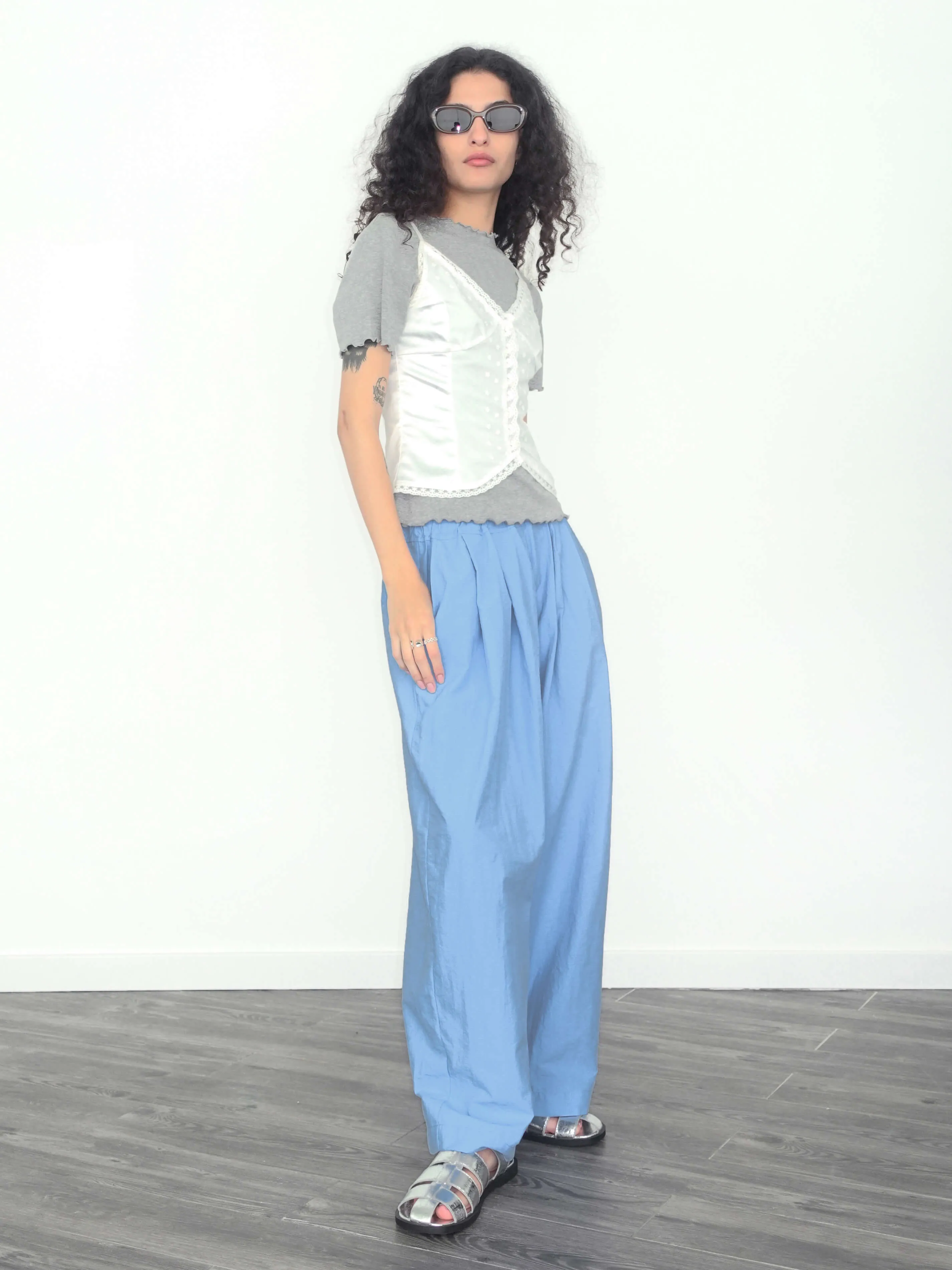 Lightweight Cotton Wide Leg Straight Trousers