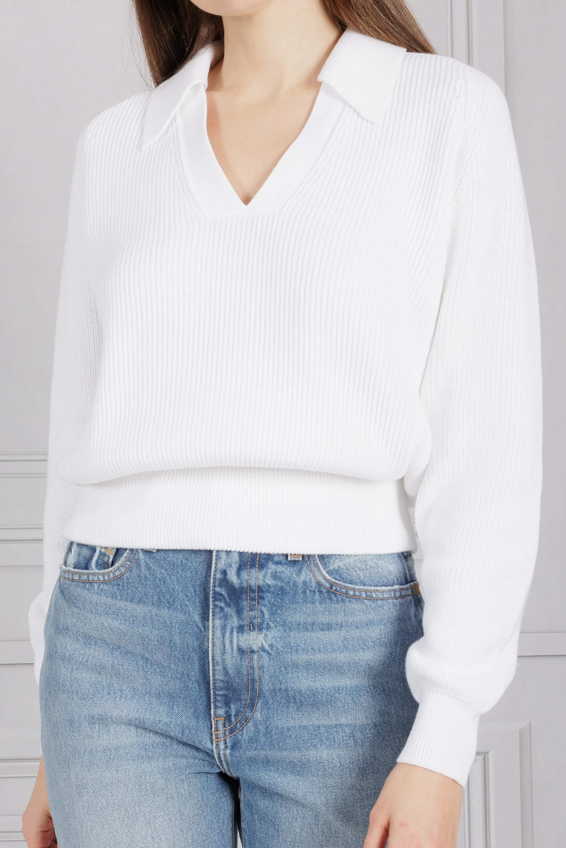 L/S Polo Knit - White 