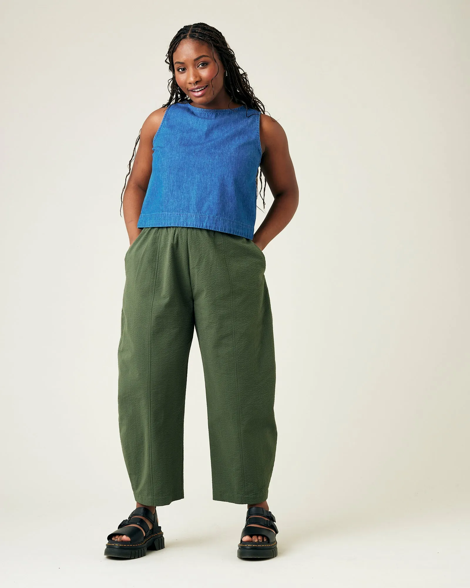 Mabel Khaki Seersucker Trousers