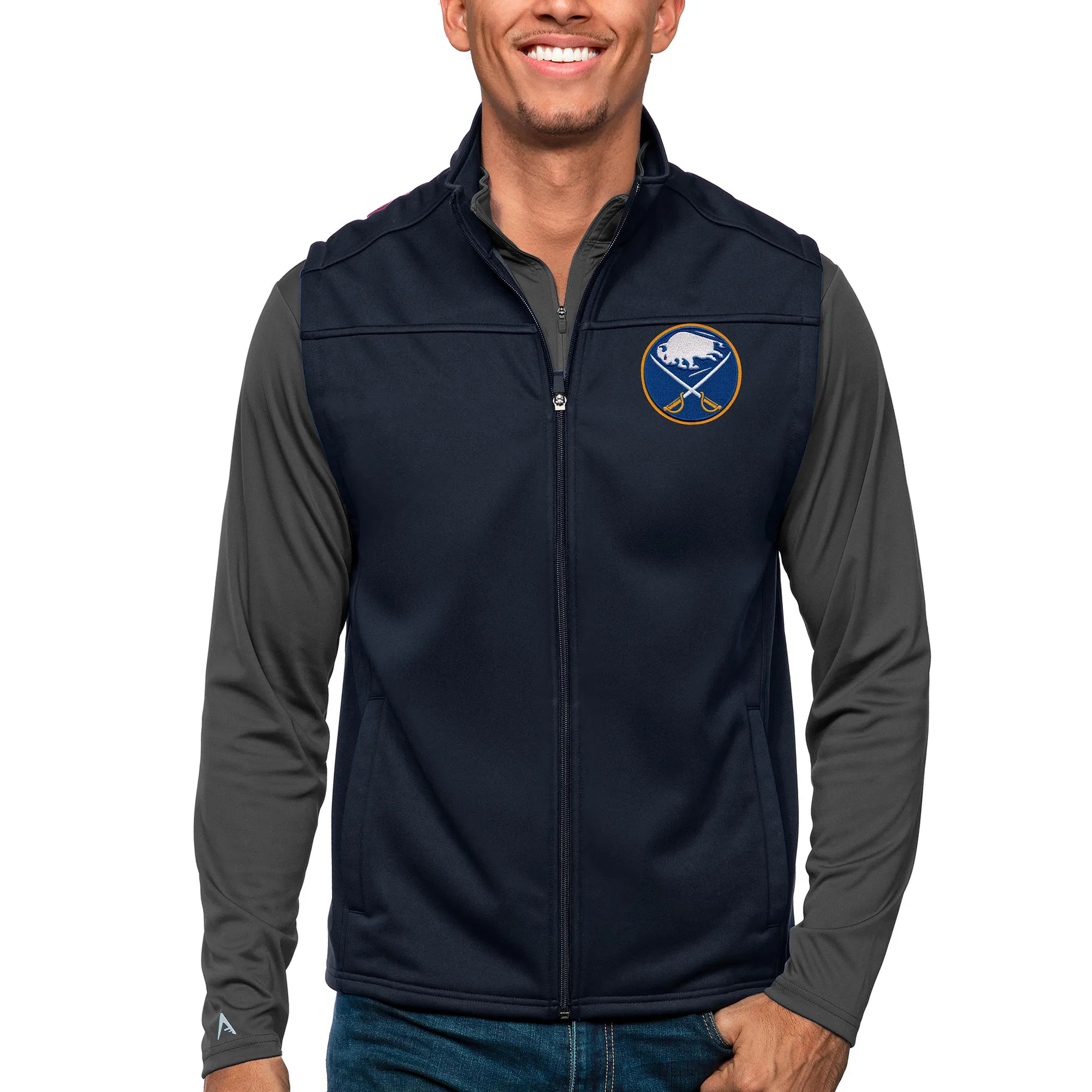 Men's Buffalo Sabres Antigua Navy Links Full-Zip Golf Vest