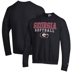 Men's Champion Black Georgia Bulldogs Softball Stack Pullover Crewneck Sweatshirt