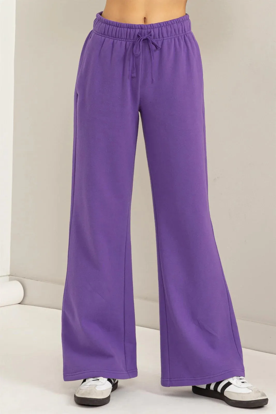 Mid-rise Drawstring Wide Leg Pants