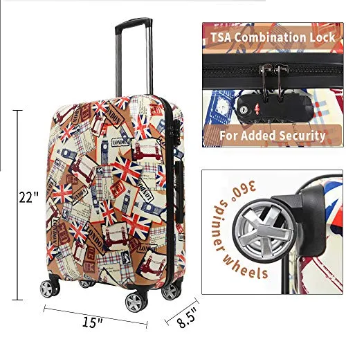 NEWCOM Luggage 20 Inch Hard Shell Spinner Wheels Printed National Flag Graffiti ABS +PC Build-In TSA Lock Lightweight Traveling 