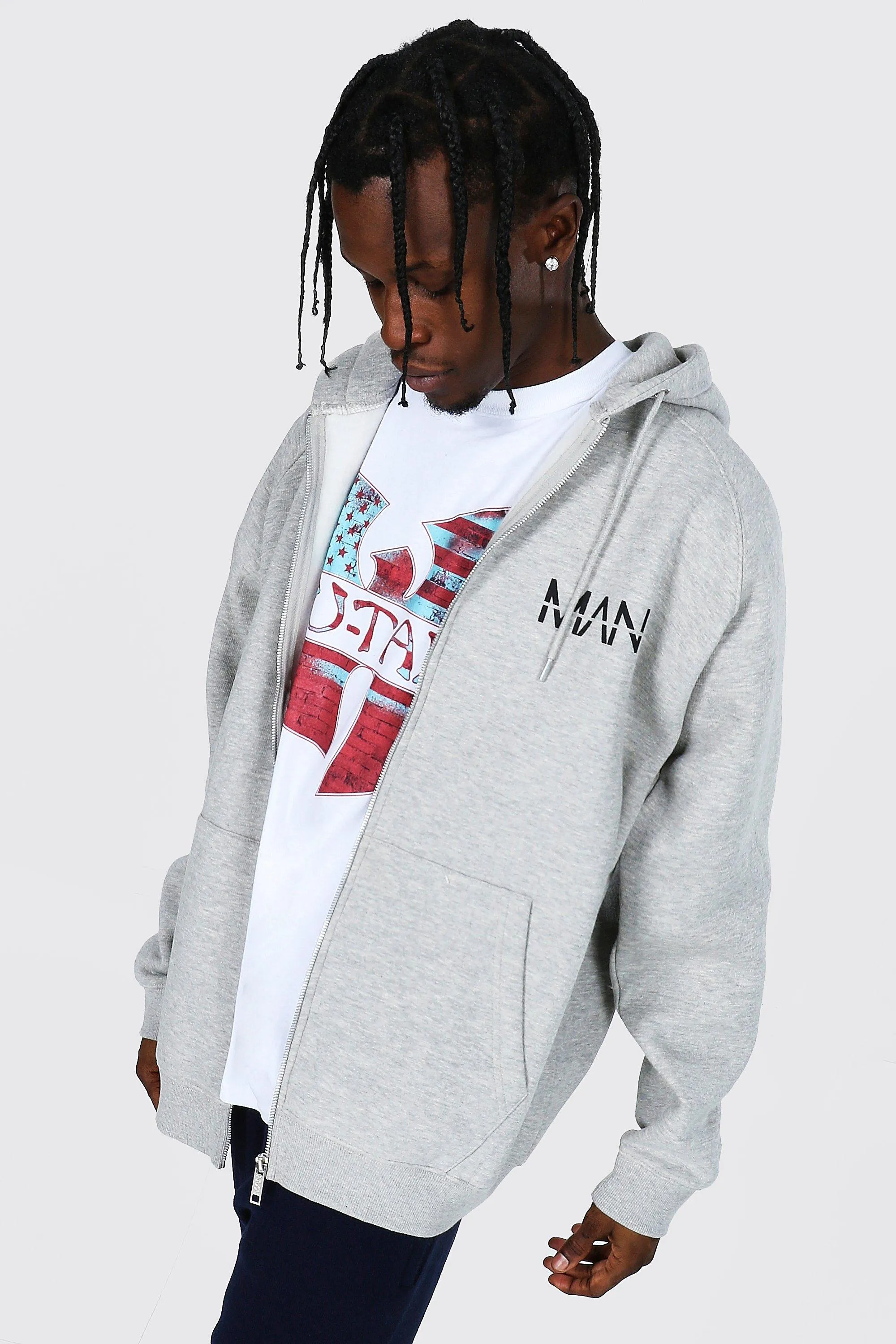 Oversized Original Man Zipped Raglan Hoodie | boohooMAN UK