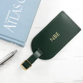 Personalised Dark Green Foiled Leather Luggage Tag