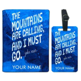 Personalised Passport Cover Luggage Tag Set - The Mountains are Calling