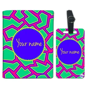 Personalised Passport Cover Travel Luggage Tag - Pink and Blue Line Pattern