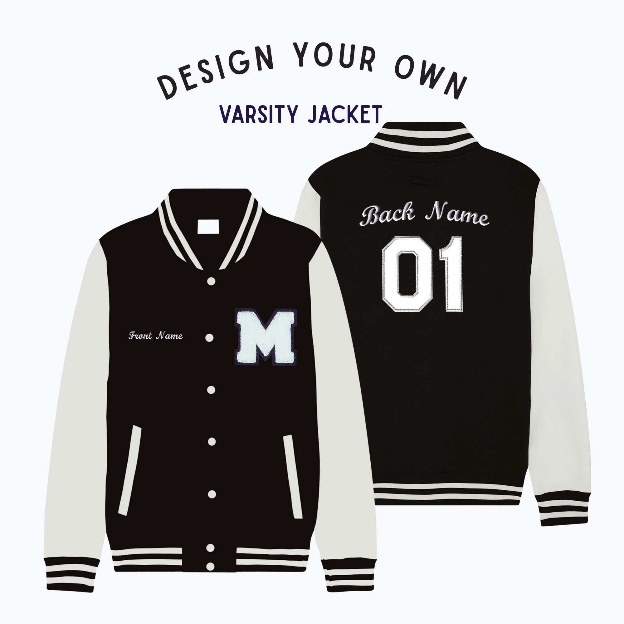 Personalized Adult Sweatshirt Varsity Jacket BLACK/WHITE