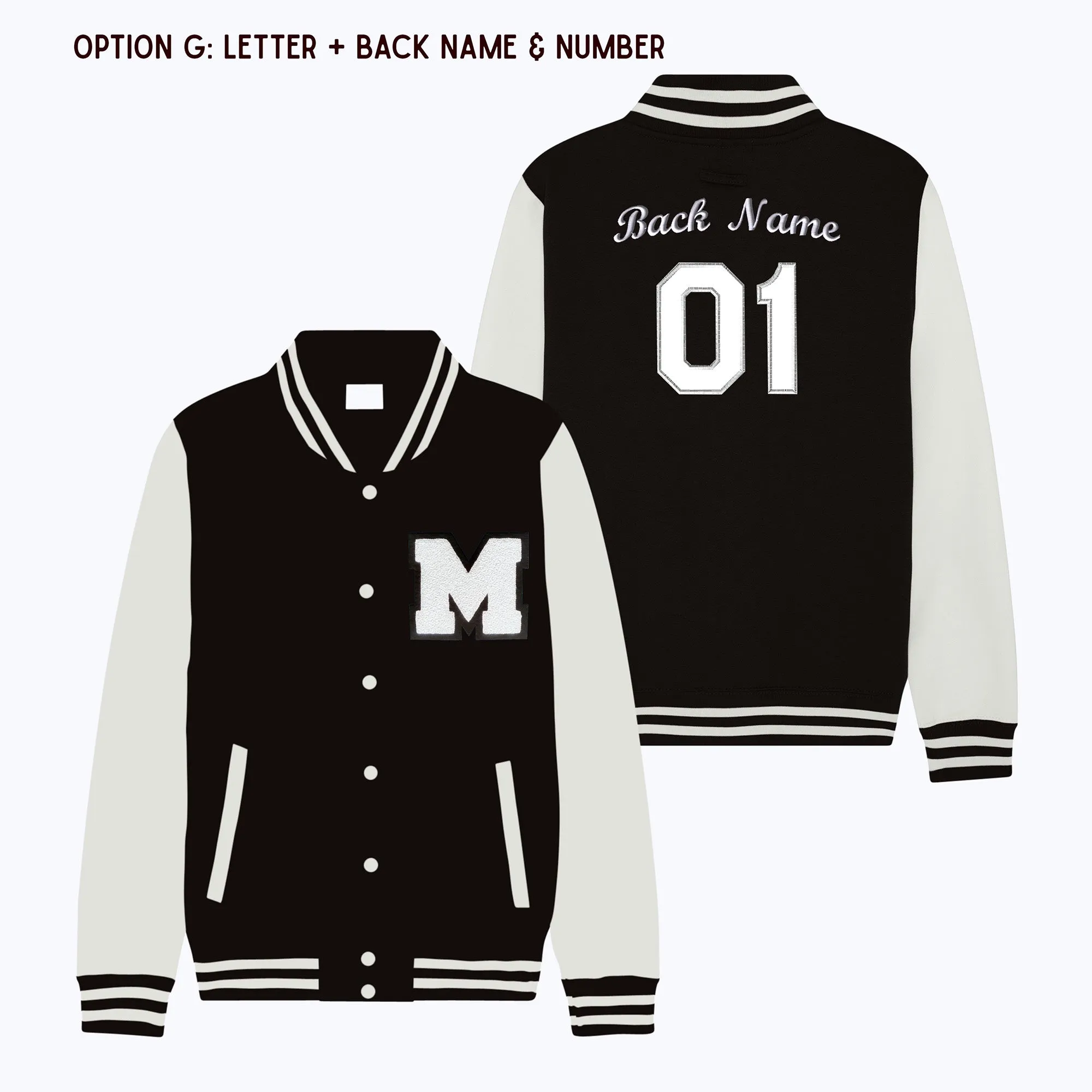 Personalized Adult Sweatshirt Varsity Jacket BLACK/WHITE