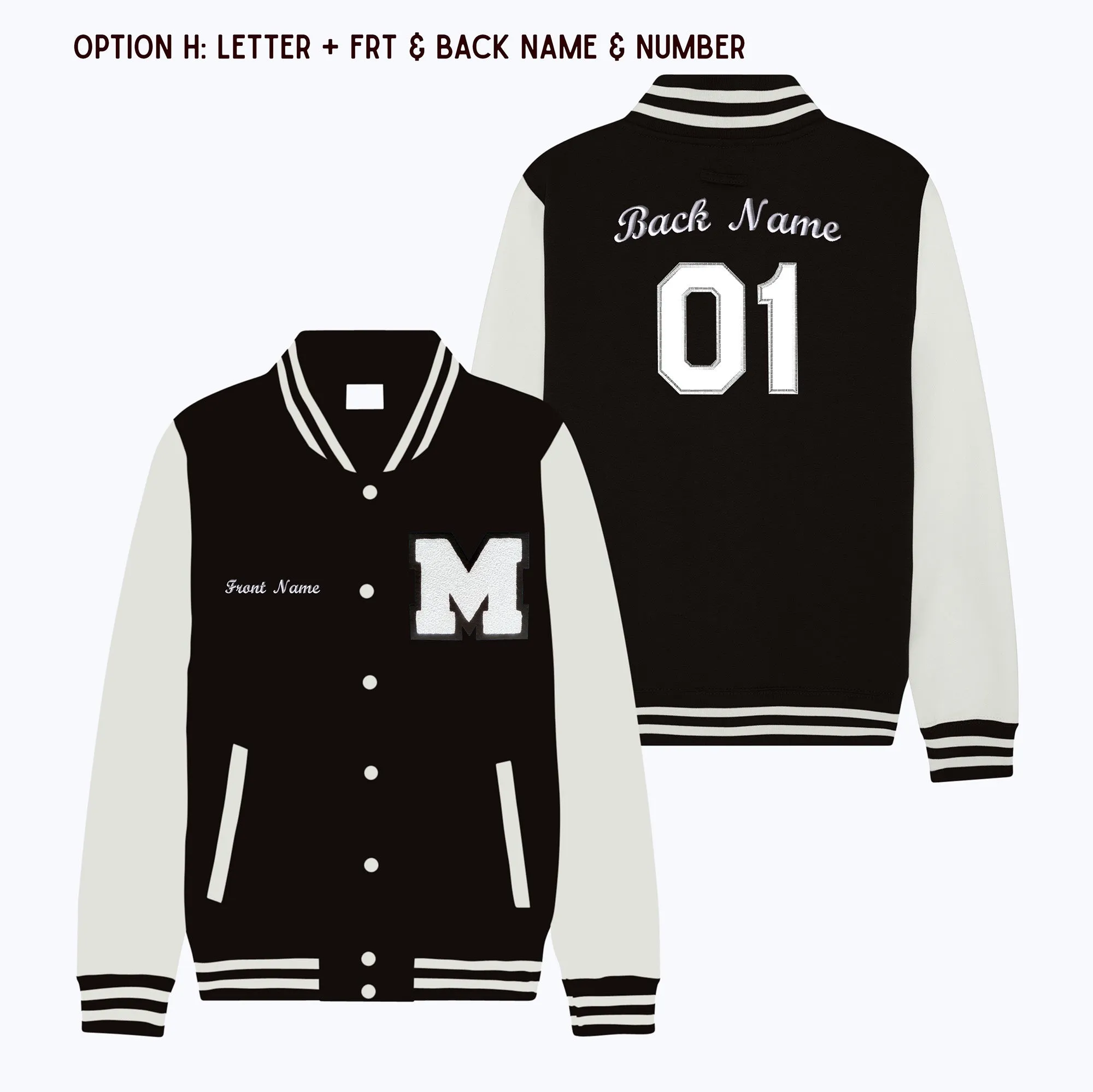 Personalized Adult Sweatshirt Varsity Jacket BLACK/WHITE