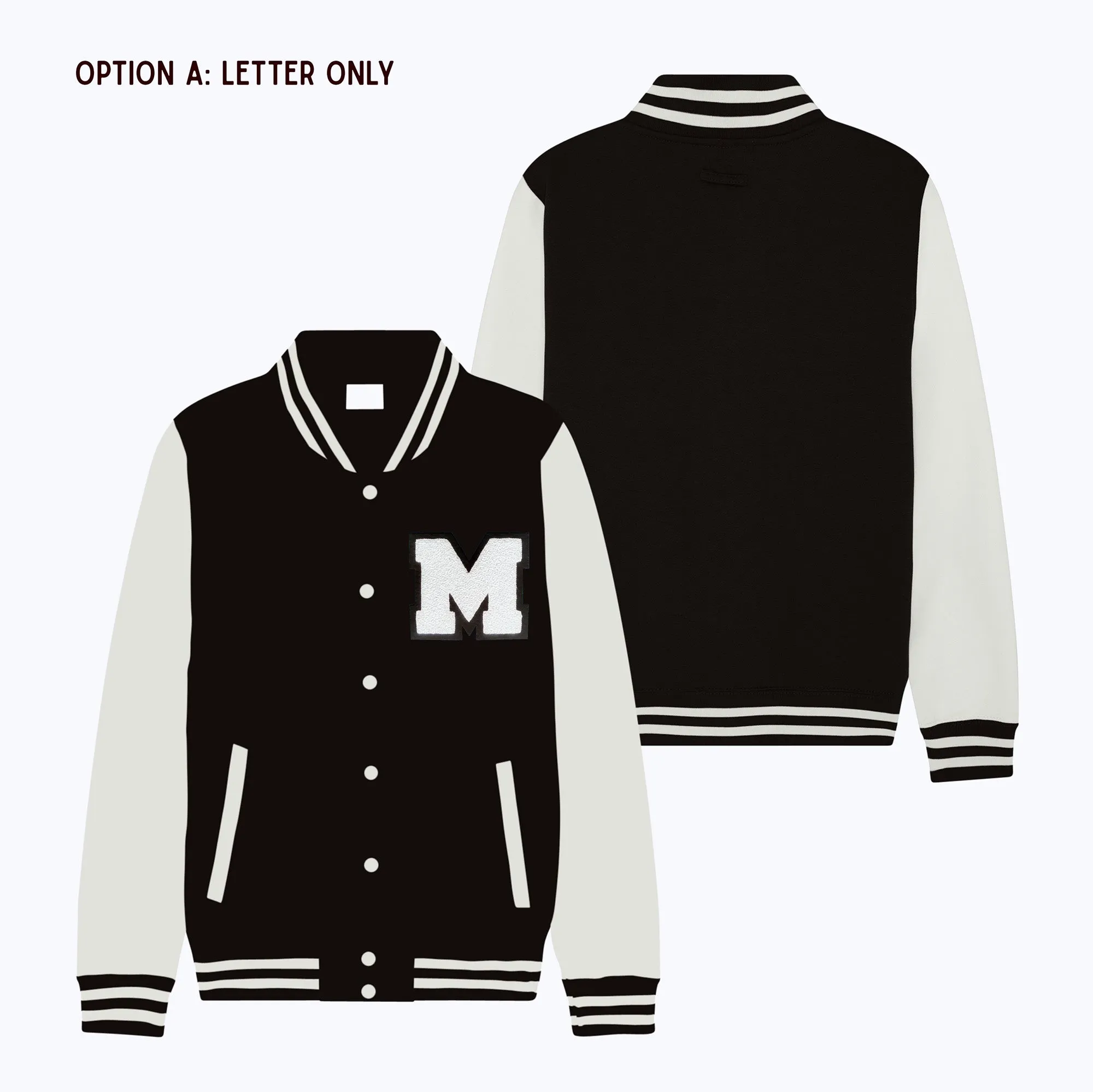 Personalized Adult Sweatshirt Varsity Jacket BLACK/WHITE