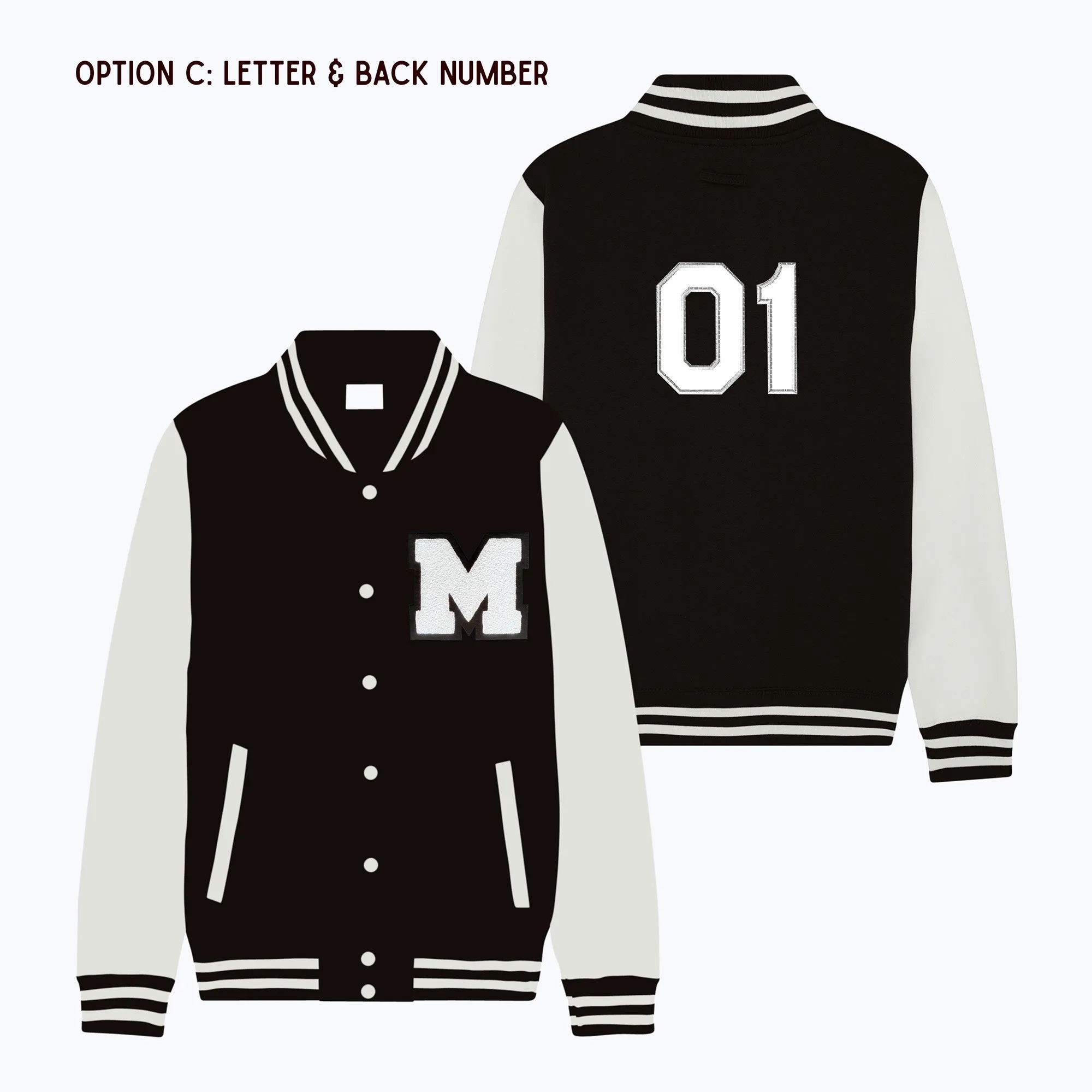 Personalized Adult Sweatshirt Varsity Jacket BLACK/WHITE