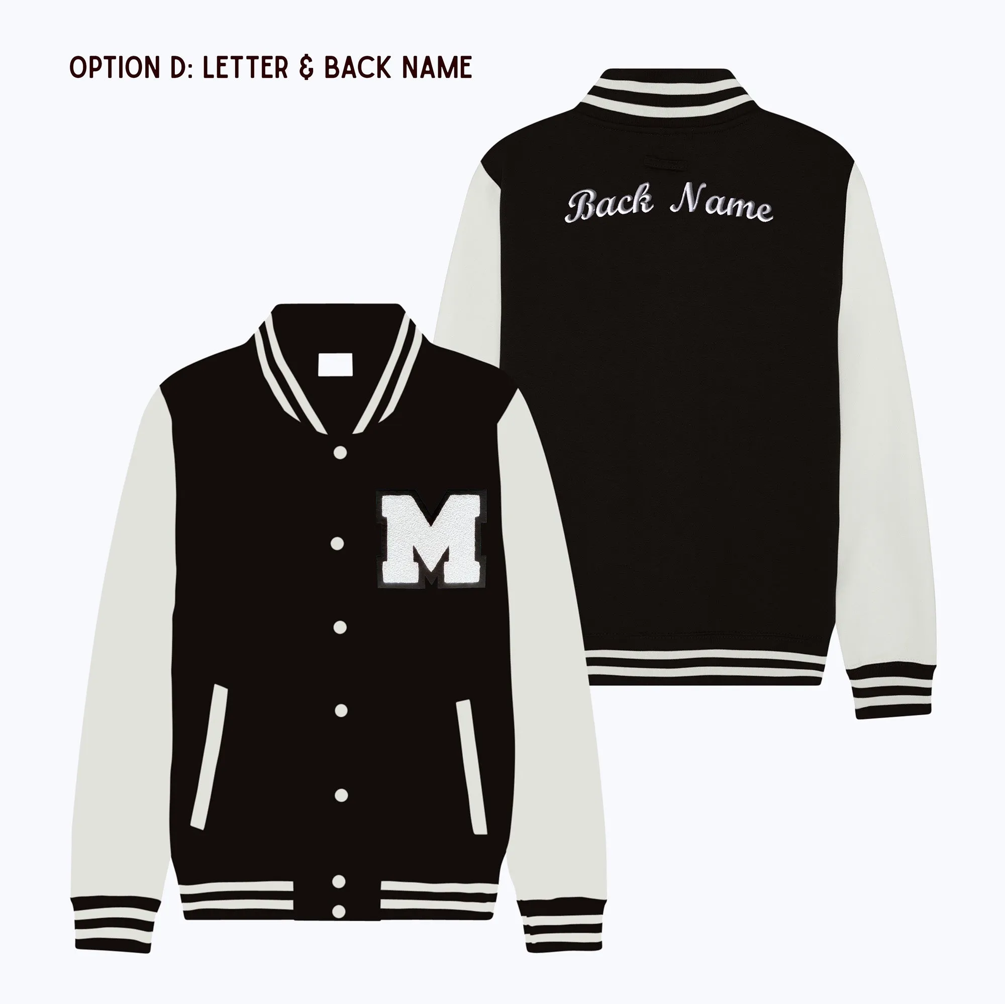 Personalized Adult Sweatshirt Varsity Jacket BLACK/WHITE