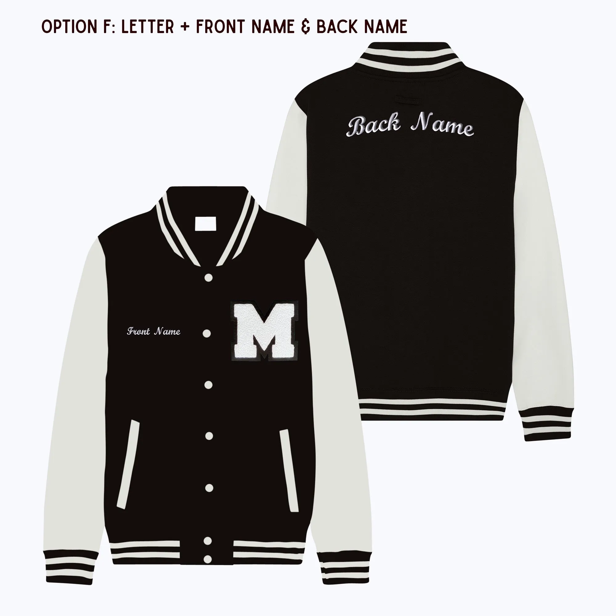 Personalized Adult Sweatshirt Varsity Jacket BLACK/WHITE